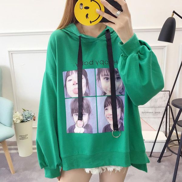 

women's hoodies & sweatshirts #2129 spring thin cotton printed ladies plus size loose female side split long sleeve sweatshirt femme, Black
