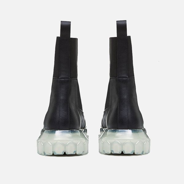 

boots womans chelsea black genuine leather round toe 2021 england handsome ankle mid heel platform shoe isqi