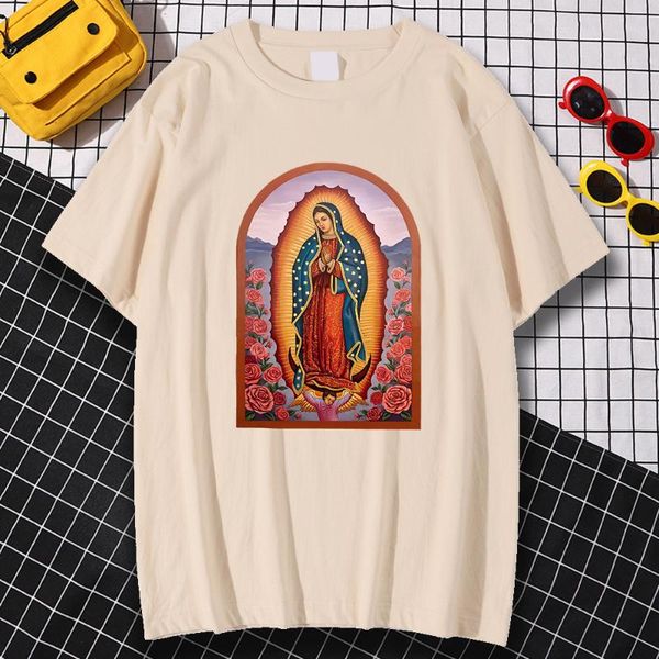 

men's t-shirts our lady of guadalupe print t shirts woman man loose casual o neck streetwear summer short sleeve harajuku vintage tshir, White;black