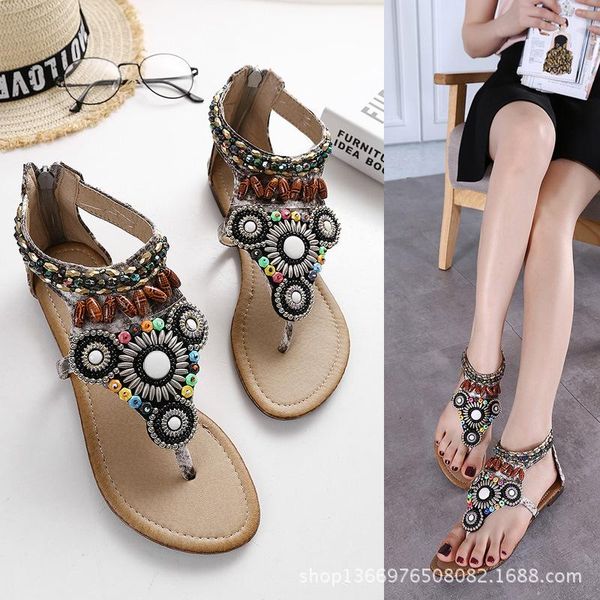 

sandals beige heeled bohemian woman shoe flip flops platform 2021 summer black boho corrective girls comfort fashion flat
