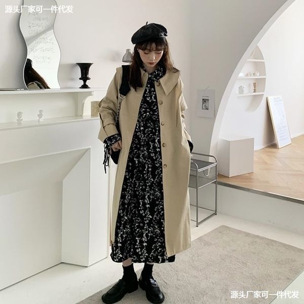 

light khaki temperament popular windbreaker women's spring autumn thin 2021 new small medium and long coat, Black