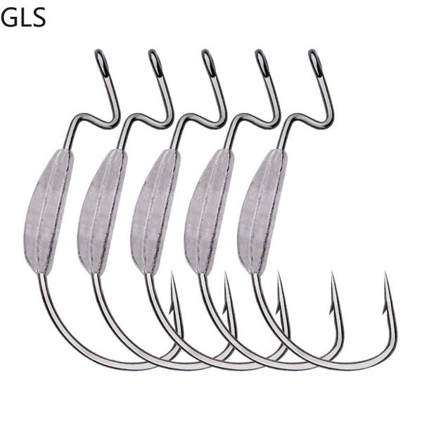 

fishing hooks 5 pieces /set lead jig for soft bait of carbon steel wide crank offset barbed tackle