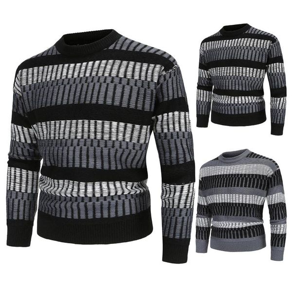 

men's sweaters 2022 autumn and winter fashion pullover sweater loose street splice stripe men clothes, White;black