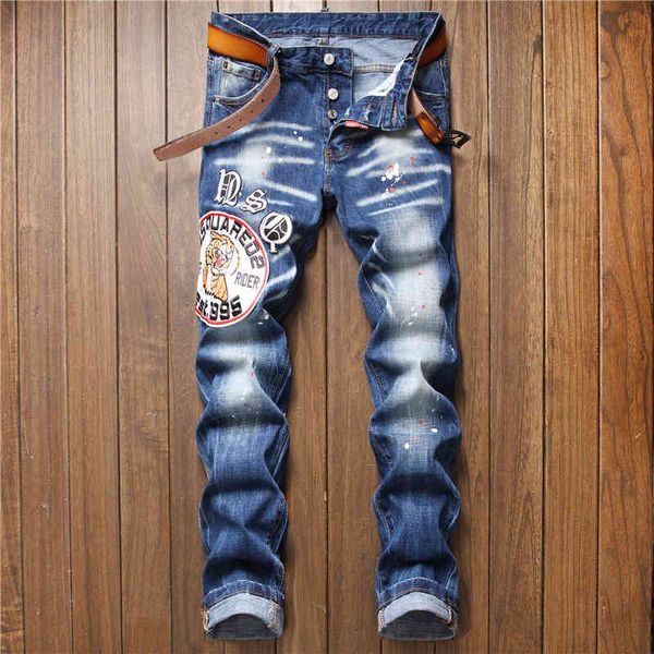 

fashion jeans middle waist embroidered bae for ordinary teenagers, Blue