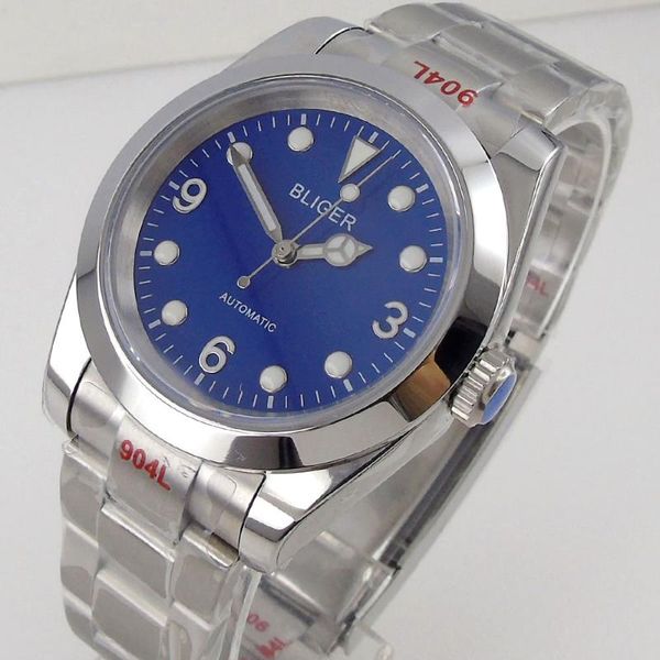 

wristwatches 36mm/39mm sapphire men's watch japan nh35/nh35a automatic mechanical movement blue dial luminous oyster bracelet bliger, Slivery;brown