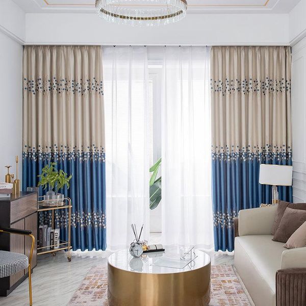 

curtain & drapes modern blue beige stitching blackout curtains for living room bedroom dot pattern thickening window treatments high shading