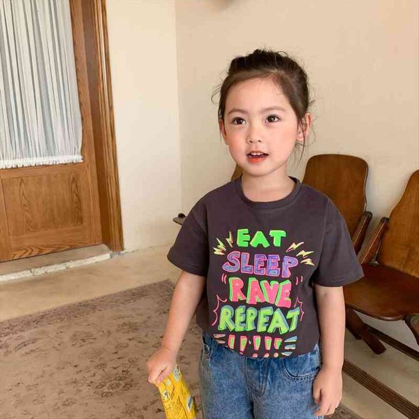

spring summer baby girls clothing korean letters printed t shirt 1 6y kids boys short sleeve cotton tee, Blue