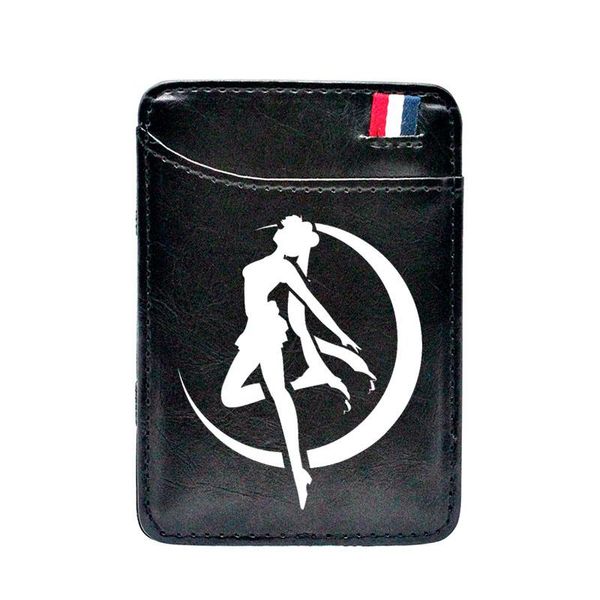 

fashion sailor moon leather magic wallets classic men women short mini money clips purse card holder, Red;black