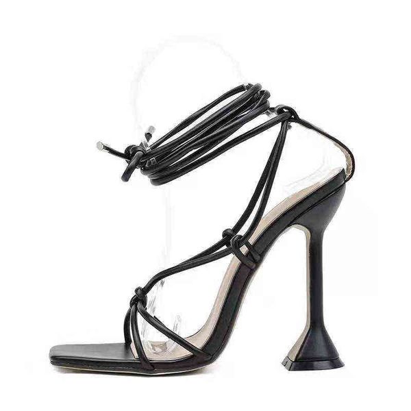 

sandels summer fashion strap square head high heels girls shoes women s female pumps new sandals 220303, Black