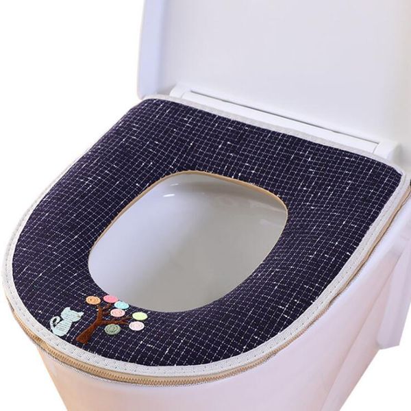 

fyjafon 2pcs toilet seat cover cotton/linen overcoat case embroidery covers