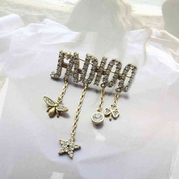 

72% off designer jewelry letter diamond temperament bee star tassel fashion high-grade brooch hairpin minority hair ornament female, Golden;silver