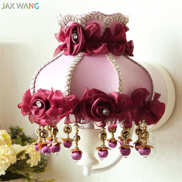 

wall lamp european rose fabric lights for children room girl princess bedroom bedside home lighting wedding decoration