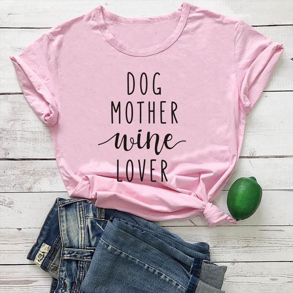 

dog mother wine lover womens t shirt mom slogan tee hipster casual funny and tumblr cotton grunge, White