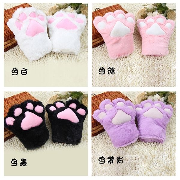 

cute plush cartoon animal cat claw gloves for men and women in winter, Black