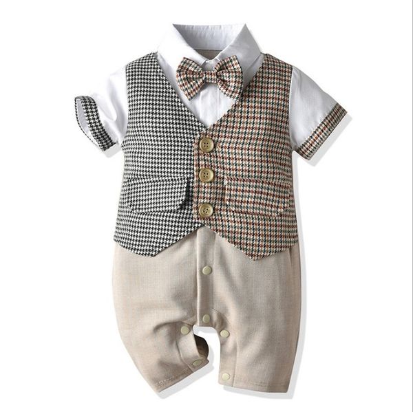 Baby Jungen Gentleman Stil Strampler Sommer Kleinkind Junge Weste Bowtie Strampler Gute Qualität Säugling Kurzarm Overalls Kinder Baumwolle Onesies