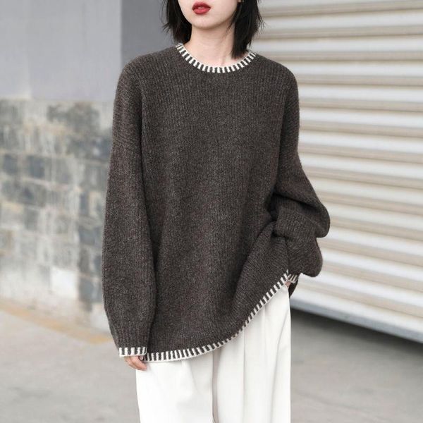 

women's sweaters women 2022 autumn winter elegant sweater female oversized knitted pullovers ladies o neck loose soft knitwear jumper, White;black
