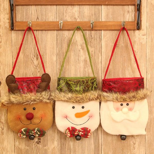 

christmas decorations fluffy cartoon santa snowman deer biscuits candy storage bag with bell children gift handbag xmas year party decor