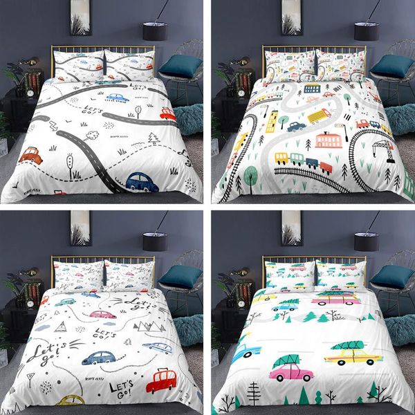 

bedding sets fashion cartoon automobile pattern 3d duvet cover+ pillowcase 2/3pcs single twin  king bed set for boys