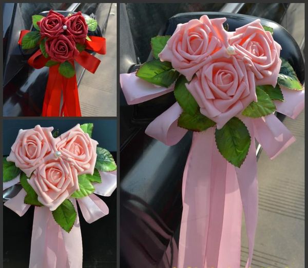 

party decoration 6pcs/set artificial flower wedding car bridal mirror & handle decorations