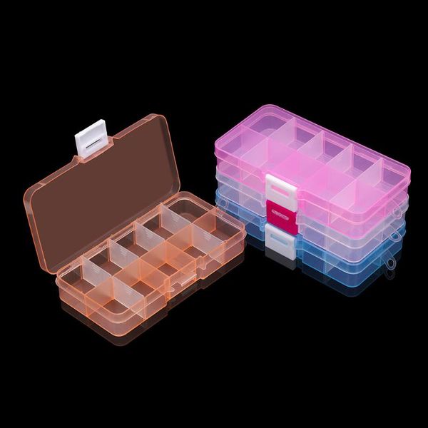 

jewelry pouches, bags 10 slots adjustable clear plastic rectangle storage box case holder craft organizer beads container for, Pink;blue