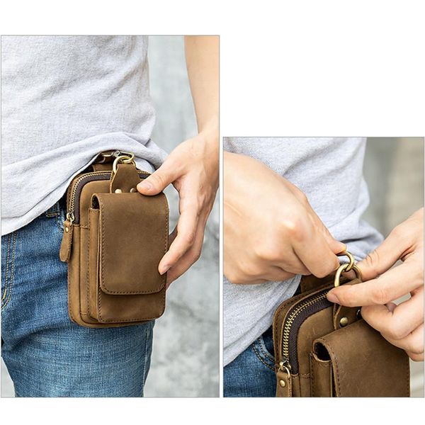 

waist bags leather packs for men vintage small fanny pack belt phone bag male fashion hook loops bum man