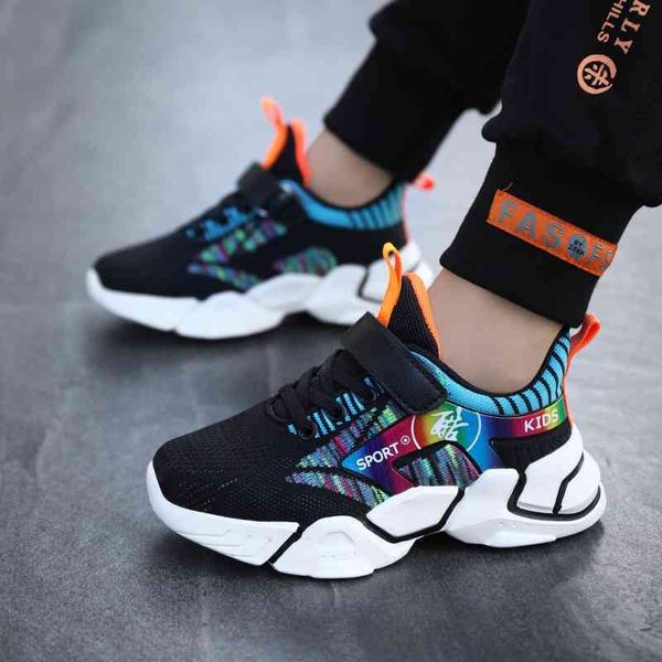 

men's middle and university children's autumn trendy flying woven breathable outdoor sports shoes fashion primary school, Black