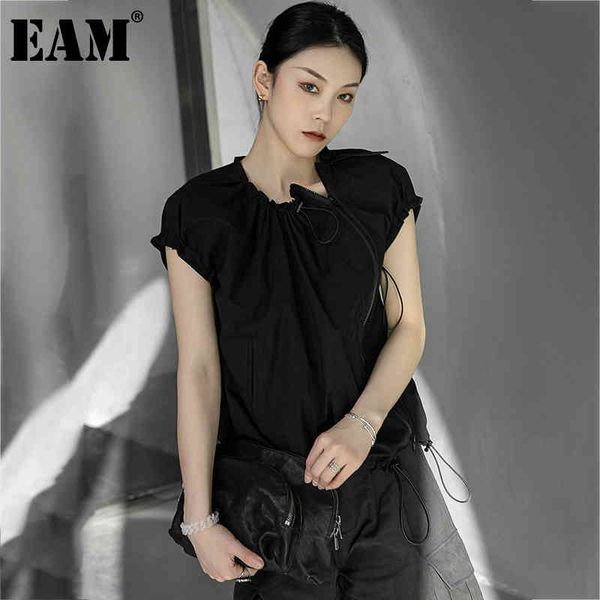 

[eam] women black big size zipper pleated drawstring loose fit vest round neck sleeveless fashion spring summer 1dd7711 21512, White