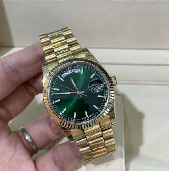 С помощью бумаги Montre de Luxe Watch Green Dial Dial 118238 36 мм Механический сапфир желтый золотой из нержавеющей стали браслет из нержавеющей стали Унисекс часов