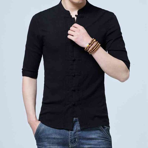 

men's casual shirts fashion chinese style flax summer embroidered yarn 's long sleeve retro cotton q969, White;black