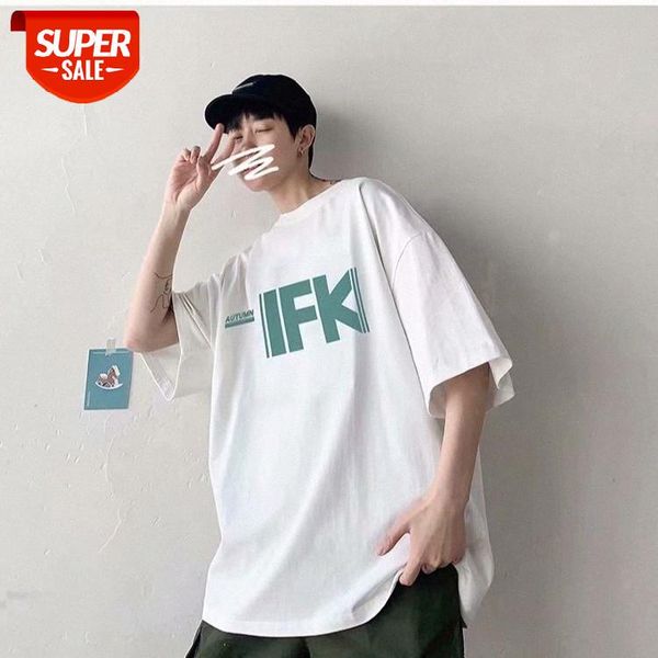 

japanese short-sleeved men's self-cultivation casual all-match printed clothes loose bottoming shirt flow t-shirt #ny3w, White;black