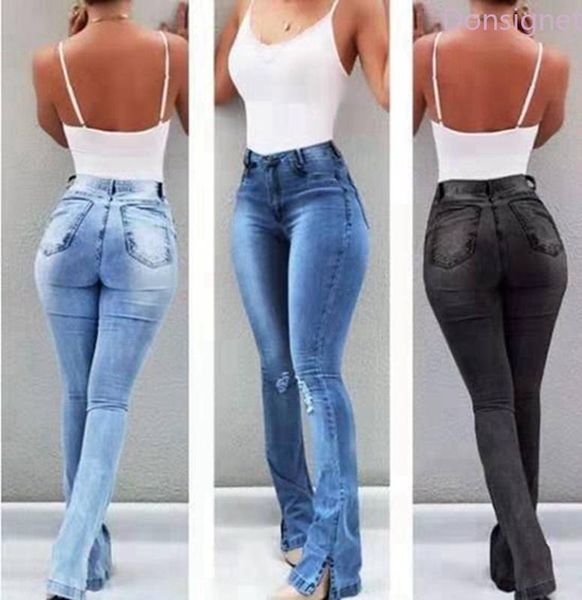 

donsignet jeans for women retro wash elastic hip flared pants wide-leg high waisted women's, Blue