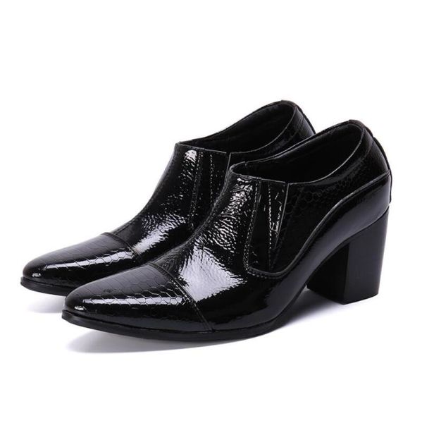 

dress shoes luxury men wedding leather high heels fashion pointed toe heighten oxford party prom, Black