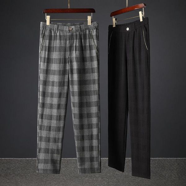 

light luxury thin checkered men's pants 2021 spring and summer versatile thousand bird men', Black
