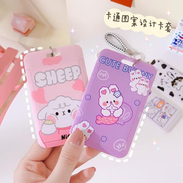 

card holders woman cartoon id holder ins girl student campus bus cover bank protective case, Brown;gray