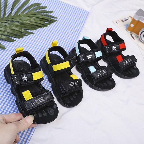 

sandals children's summer fashion boys' leather sandals, baby flat-bottomed beach shoes, sports soft for children, Black;red
