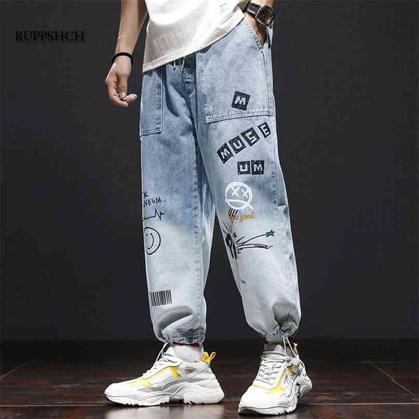 I jeans di ricamo di ricamo ad alta strada uomini hanno sovradimensionato pantaloni sfumati allentati pantaloni da ballo hip-hop pantaloni da ballo 210723