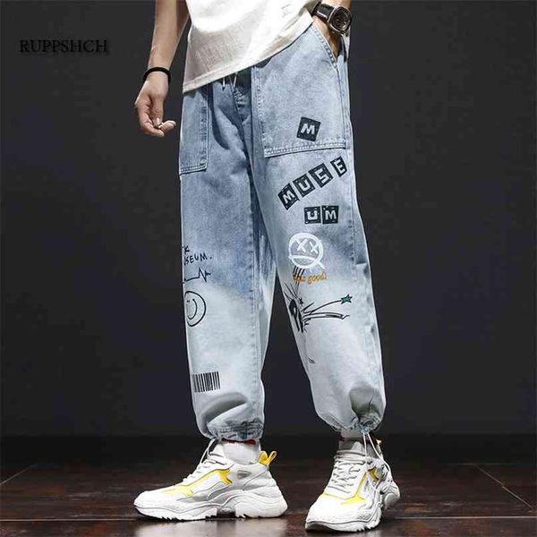 

high street embroidery letter jeans men oversized loose gradient trousers hip-hop dance party pants 210723, Blue