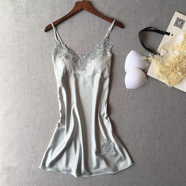 

pajamas imitation silk robe large size underwear nightdress, Black;white