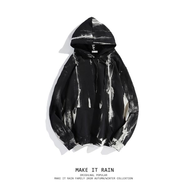 

dark art street hip hop versatile tie dye sweater bf men's and women's black hooded jacket