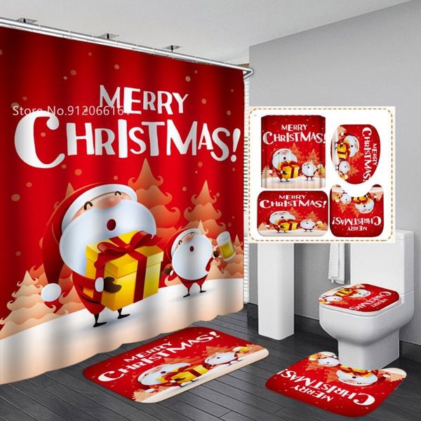

shower curtains happy year 4 pieces christmas santa claus bathroom curtain set toilet lid cover home textiles bath rug