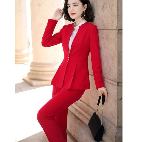 

pant ruffle hem elegant women's suit s-5xl office lady black ol'red work blazer jacket and 2-piece pants, White