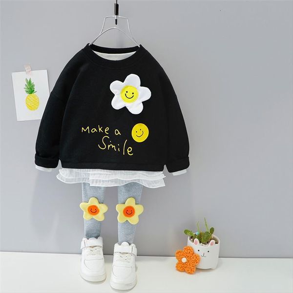 

spring autumn baby girls clothing sets lace flower princess t shirt pants toddler infant child kids vacation clothes, White