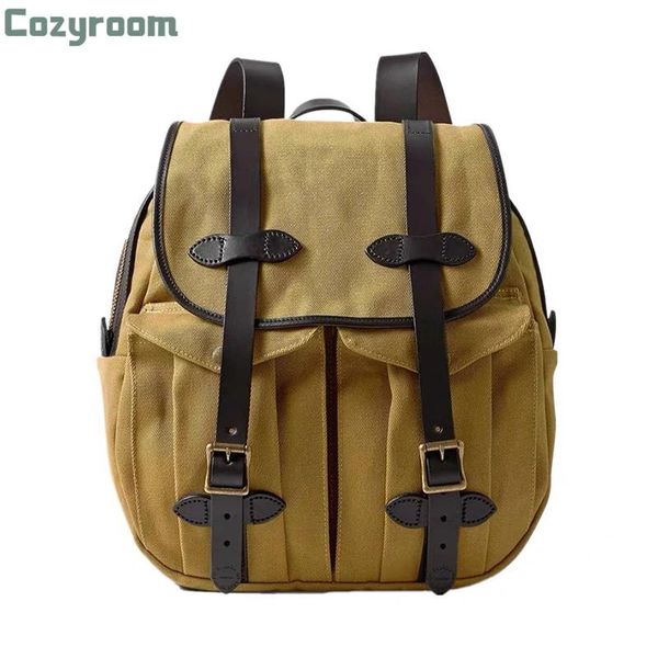 

size 34x 39 x 11cm super quality backpack genuine cowhide & 22oz wax canvas water proof ykk zipper bag school bags
