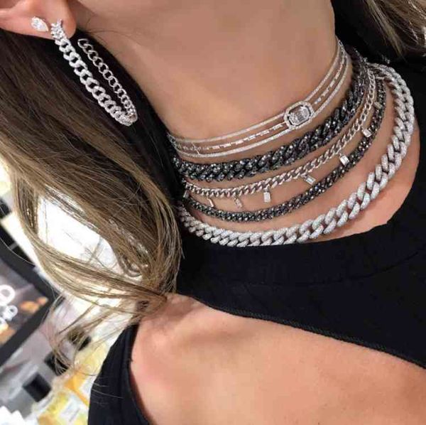 

bling women choker jewelry luxury rock punk iced out miami cuban link chain baguette cz charm necklace x0509, Black