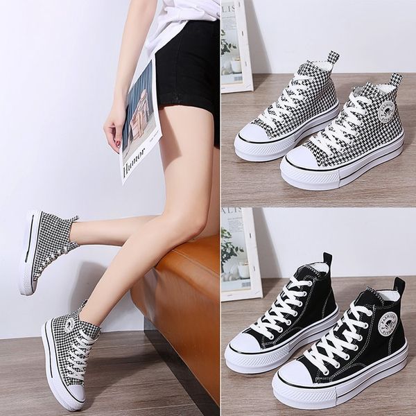 

dress shoes high canvas shoes with high four-inch platform, women's retr o shoelaces, casual for outdoors, breathable, t413, Black