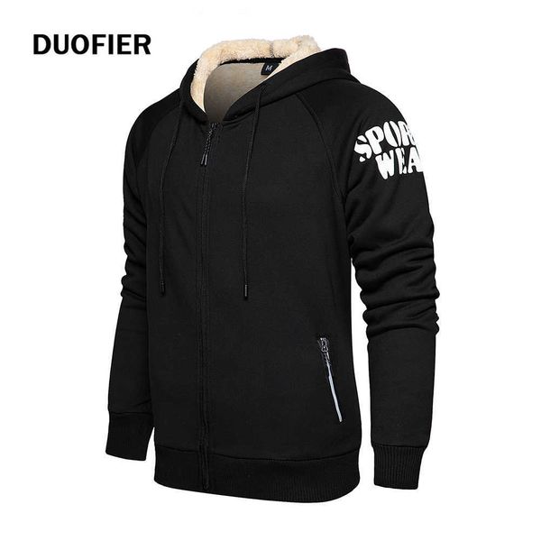 

winter men hoodie zipper up men fleece hoodie jacket thick and warm sweatshirt coat fur lined hoodies mens casual sweat shirt 210603, Black