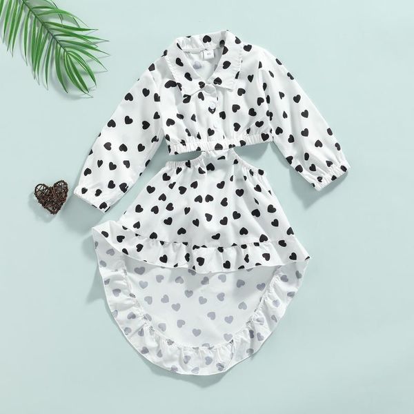 

girl's dresses children's clothing love heart printed lapel long sleeve hollow waist irregular dress little girls summer autumn ca, Red;yellow