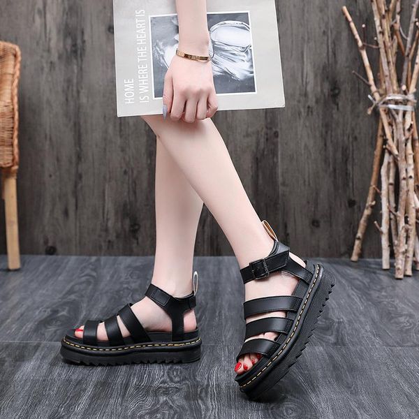 

sandals summer women fashion height increasing platform flat shoes open toe lightweight women's leather gladiator wedges, Black
