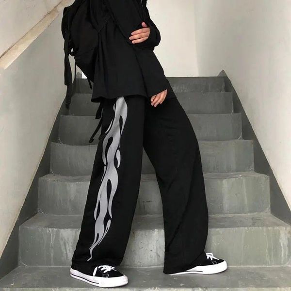 

women's pants & capris houzhou harajuku hip hop wide leg women gothic vintage sweatpants jogging casual high waist loose trousers stree, Black;white