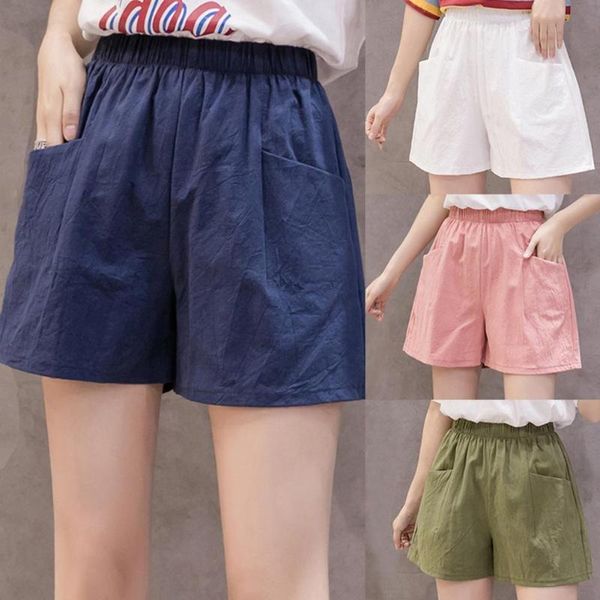 

summer women shorts casual solid color elastic high waist loose wide leg short all match woman femme women's, White;black
